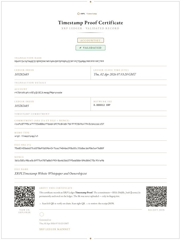 XRPL Timestamp Certificate Sample